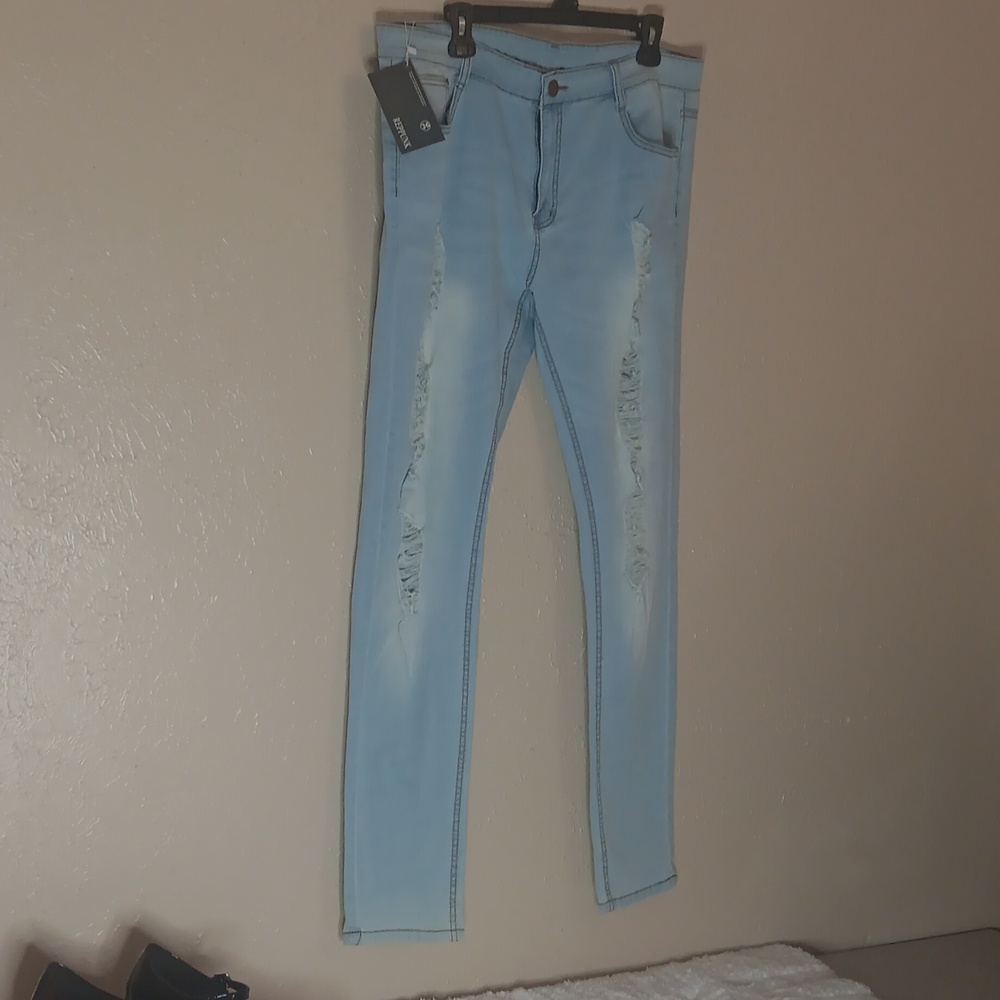 REPPUNK slim leg jeans waist 36 size XL stonewash distressed color mens